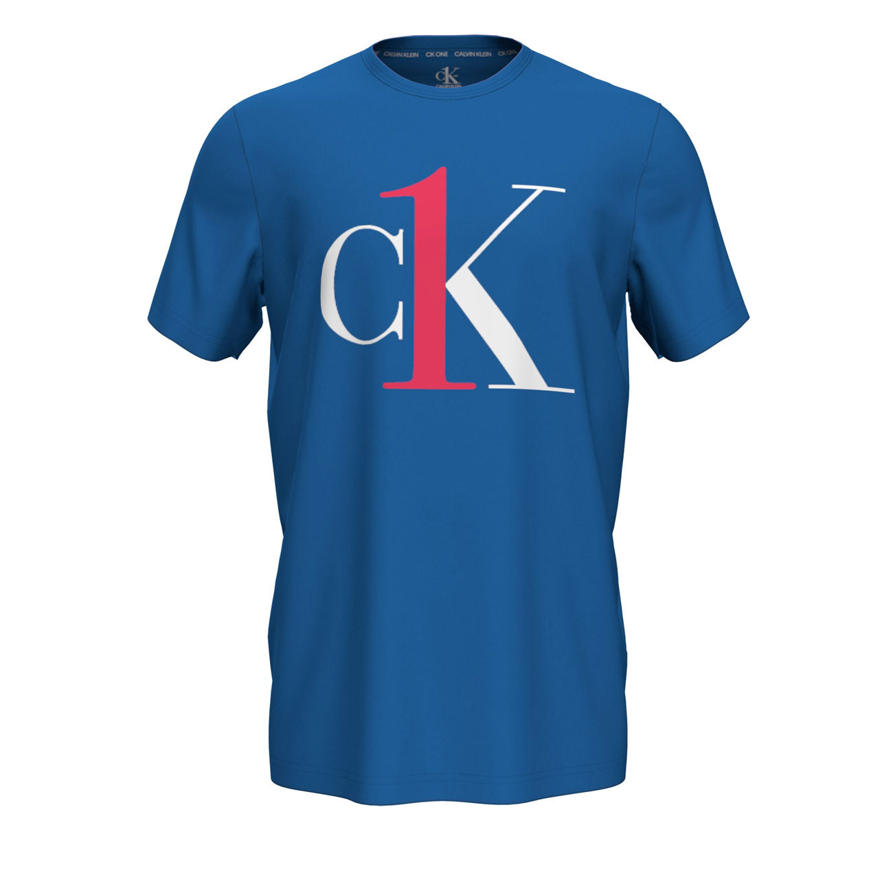 Calvin Klein One T-Shirt z grafiką męskie z krótkim rękawem okrągły dekolt Kettle Blue Bright Mulberry