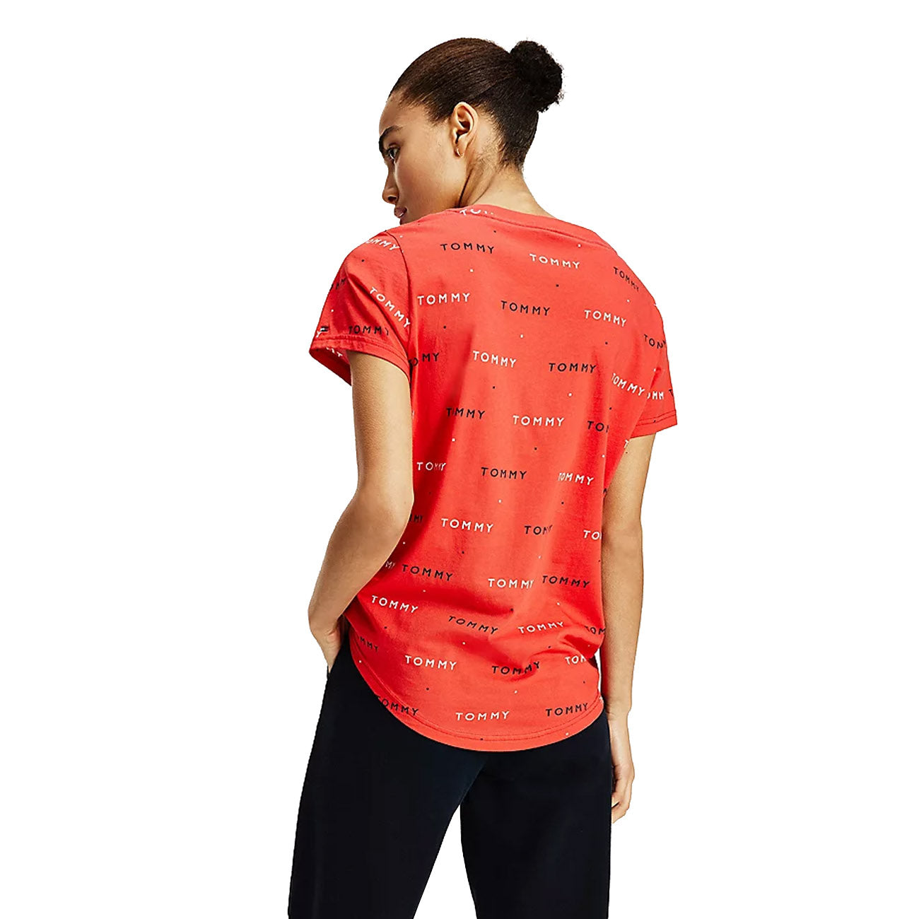 Tommy Hilfiger Logo Print T-Shirt damski Tommy Word AOP Primary Red