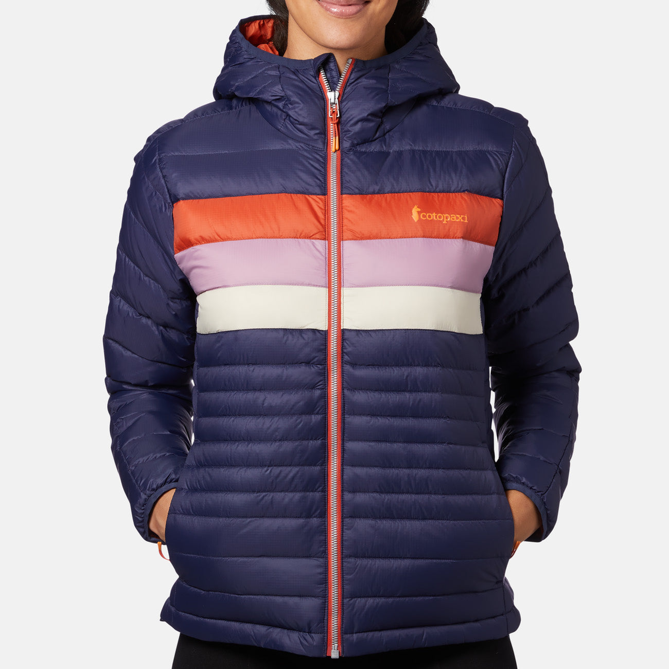 Kurtka puchowa z kapturem Cotopaxi Fuego dla kobiet Maritime Cayenne Stripes
