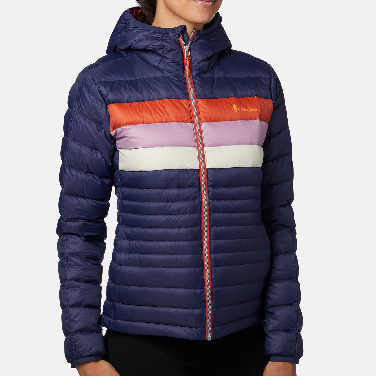 Kurtka puchowa z kapturem Cotopaxi Fuego dla kobiet Maritime Cayenne Stripes