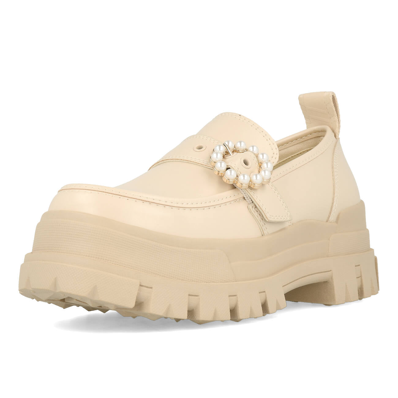 Buffalo Aspha Loafer Buckle Shoe Flat Damskie Wegańskie Box Nappa Beżowe