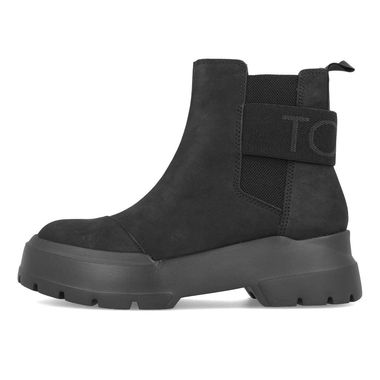 Damskie botki Chelsea Toms Womens Alpargata Combat, czarne skórzane
