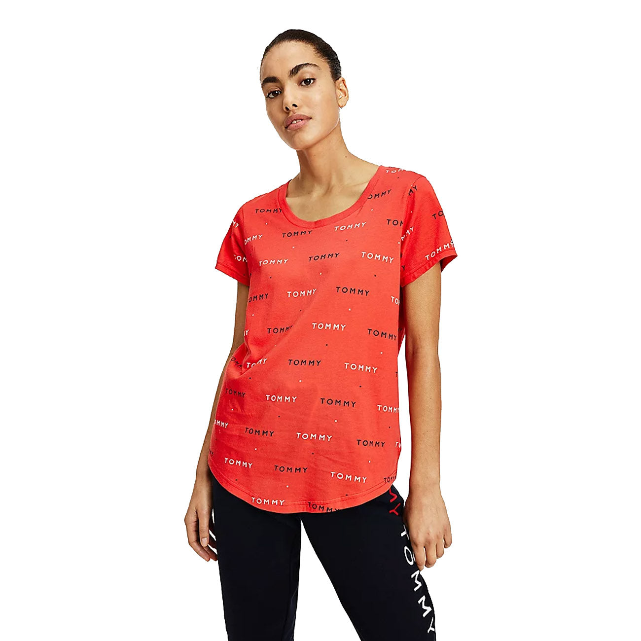 Tommy Hilfiger Logo Print T-Shirt damski Tommy Word AOP Primary Red