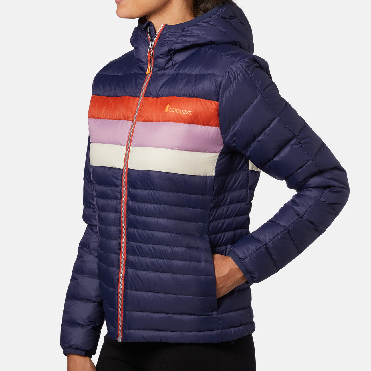 Kurtka puchowa z kapturem Cotopaxi Fuego dla kobiet Maritime Cayenne Stripes