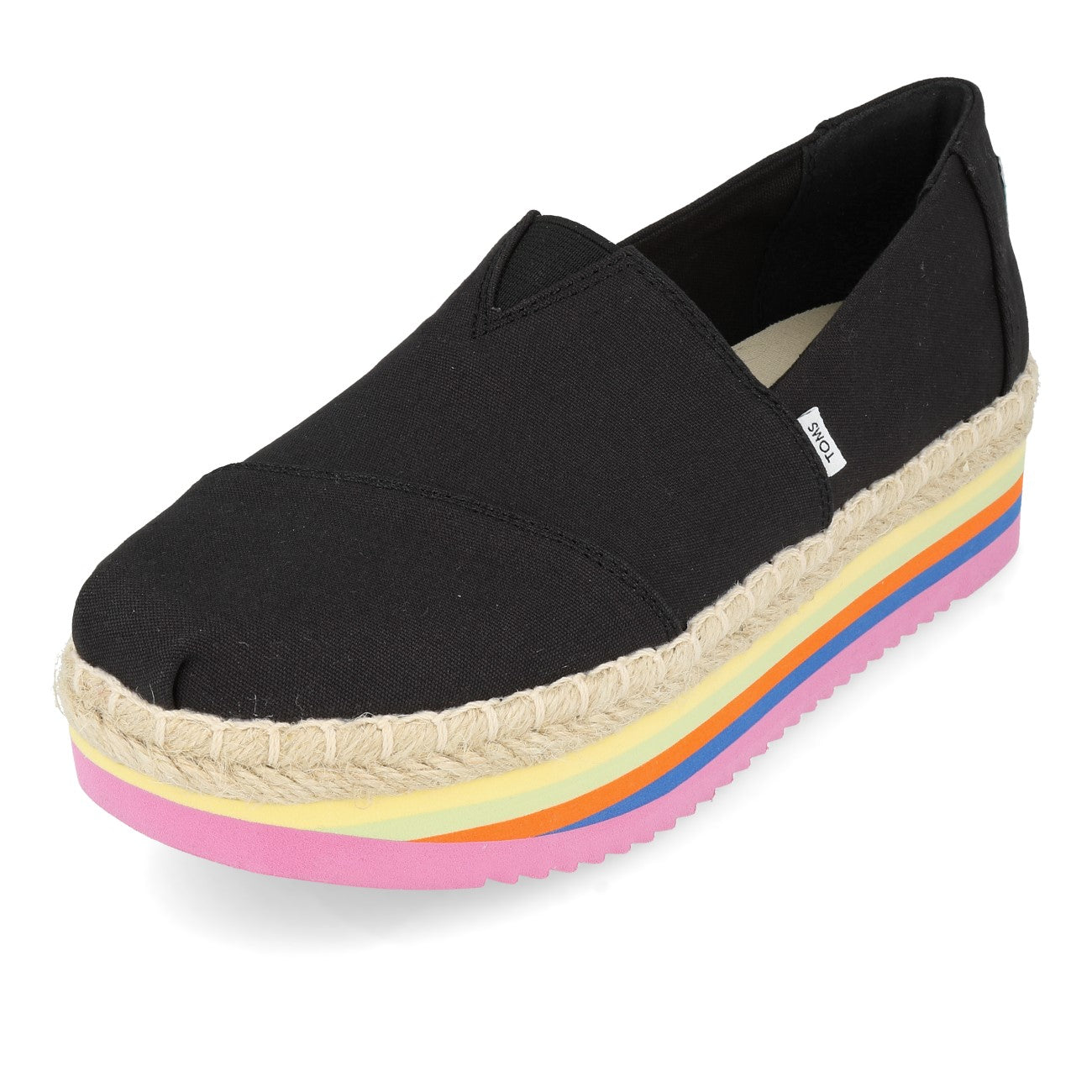 Toms Damskie Alpargata Platform Rope High Damskie Black Canvas Rainbow