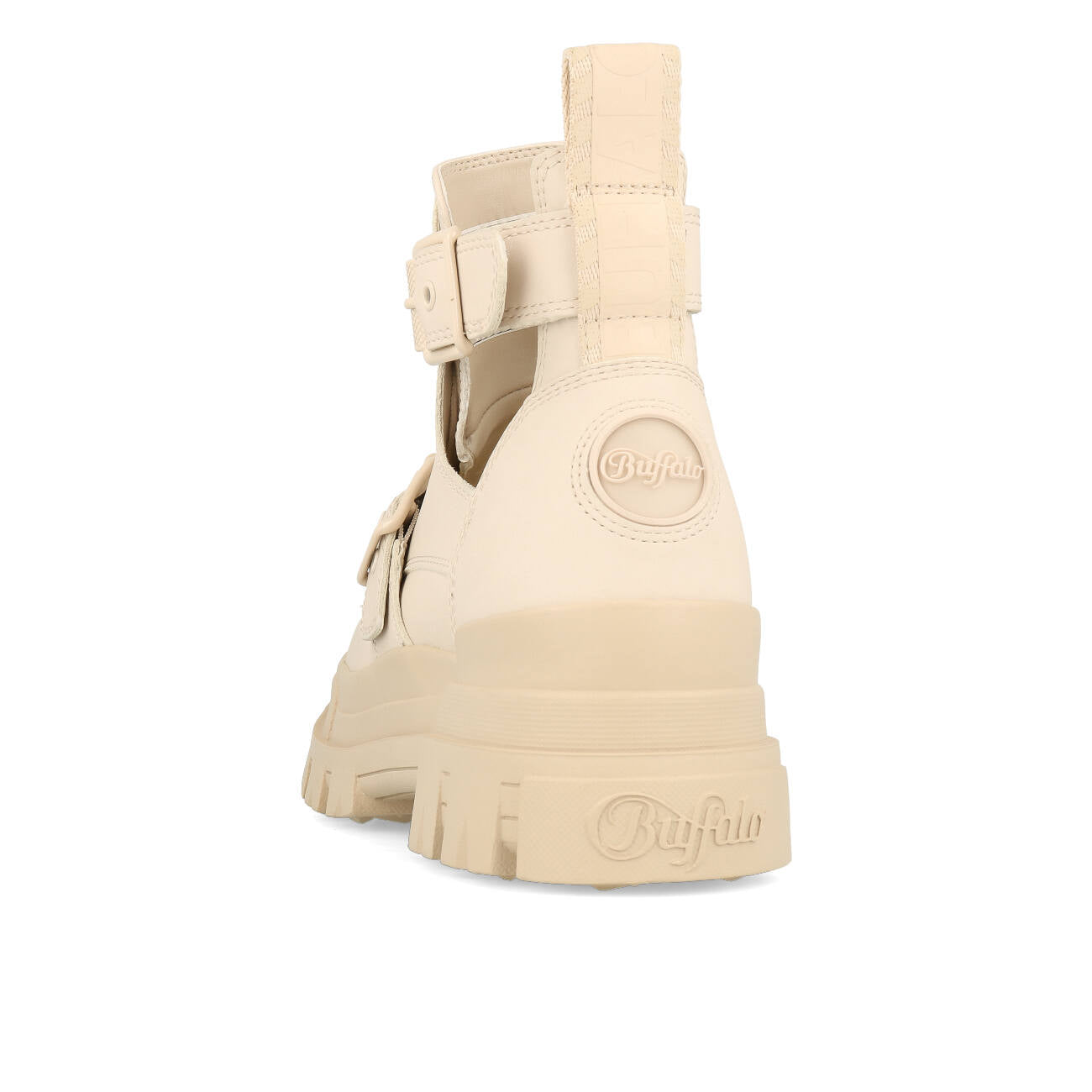 Buffalo Aspha Bike Bootie Flat Damskie Wegańskie Box Nappa Beżowe