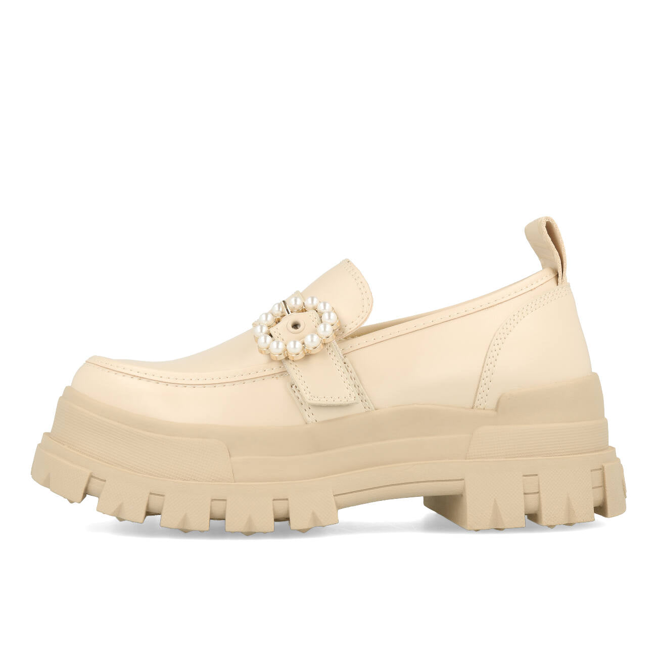 Buffalo Aspha Loafer Buckle Shoe Flat Damskie Wegańskie Box Nappa Beżowe