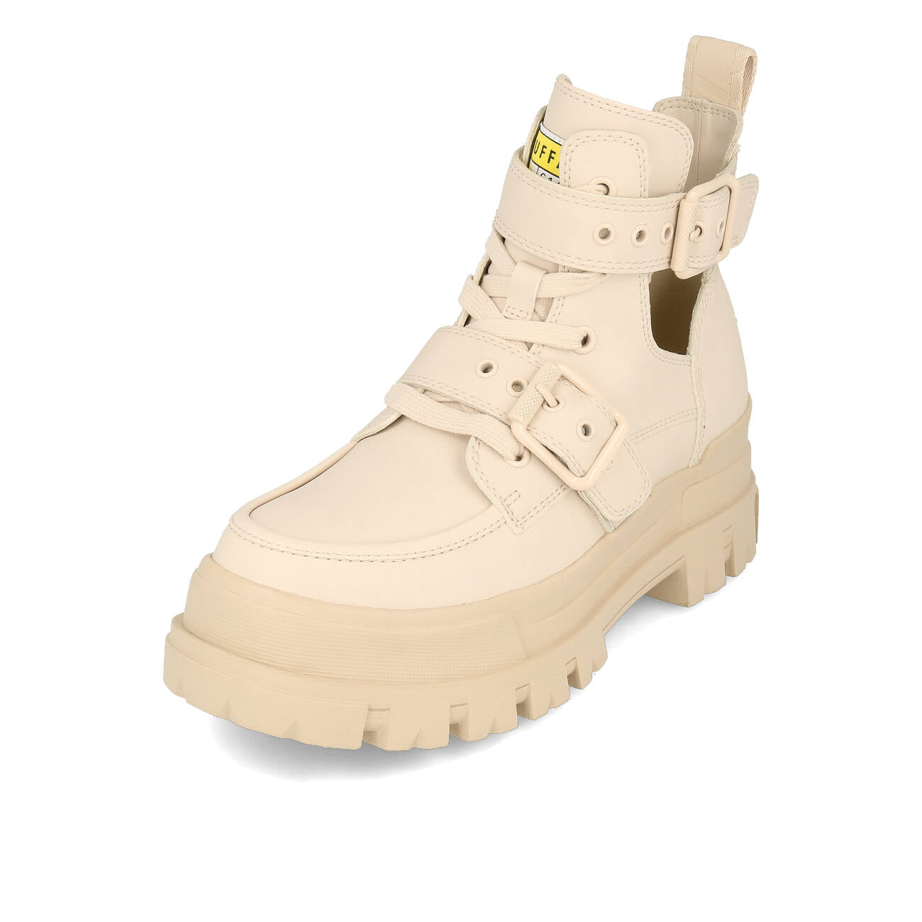 Buffalo Aspha Bike Bootie Flat Damskie Wegańskie Box Nappa Beżowe