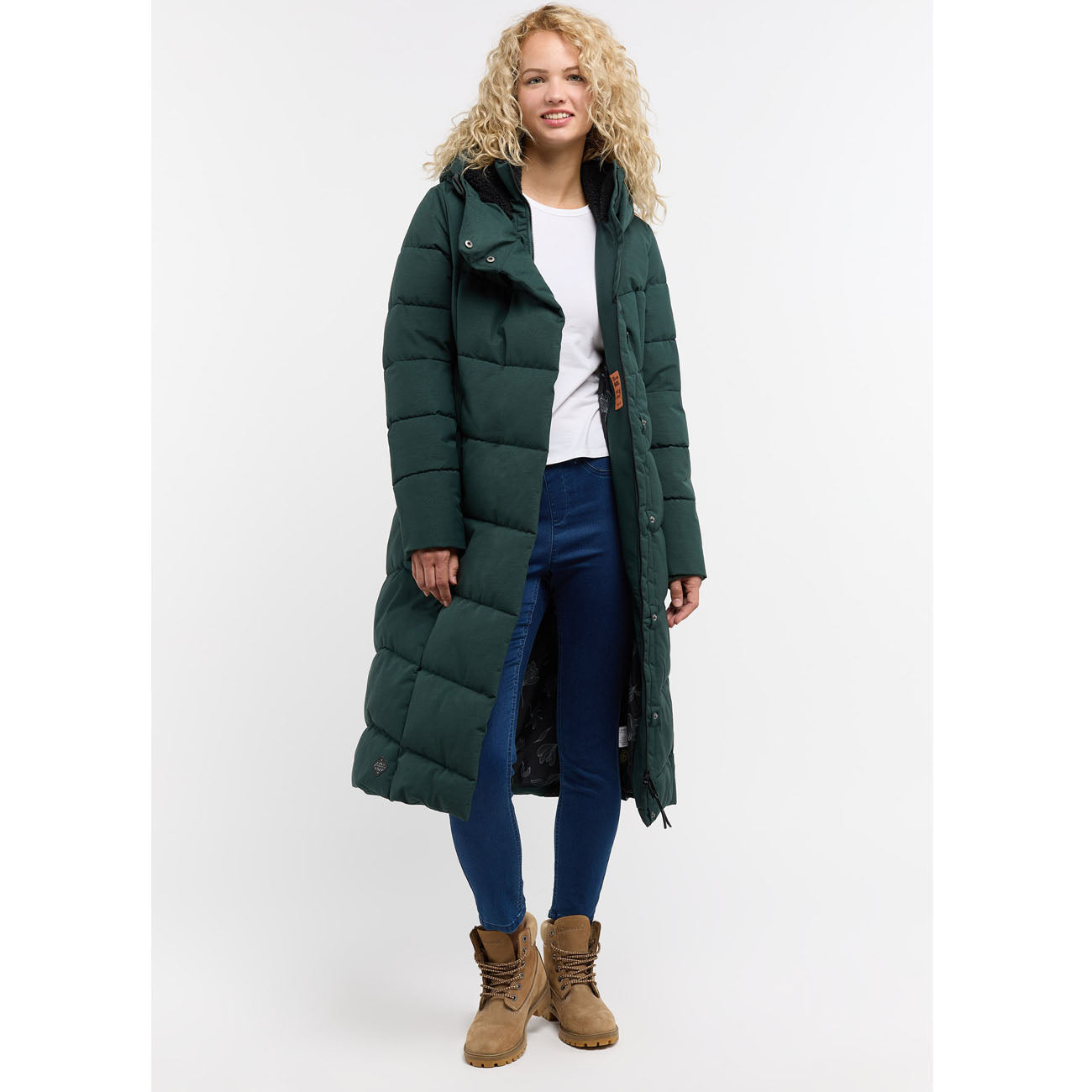 Ragwear Pavla Long Jacket damska, ciemnozielona